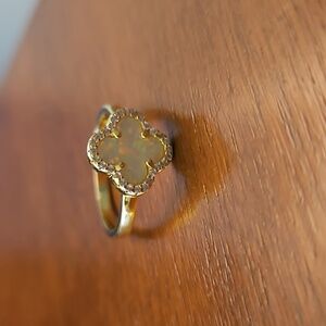Gold-backed Opal Ring Sz 7, Clover shaped